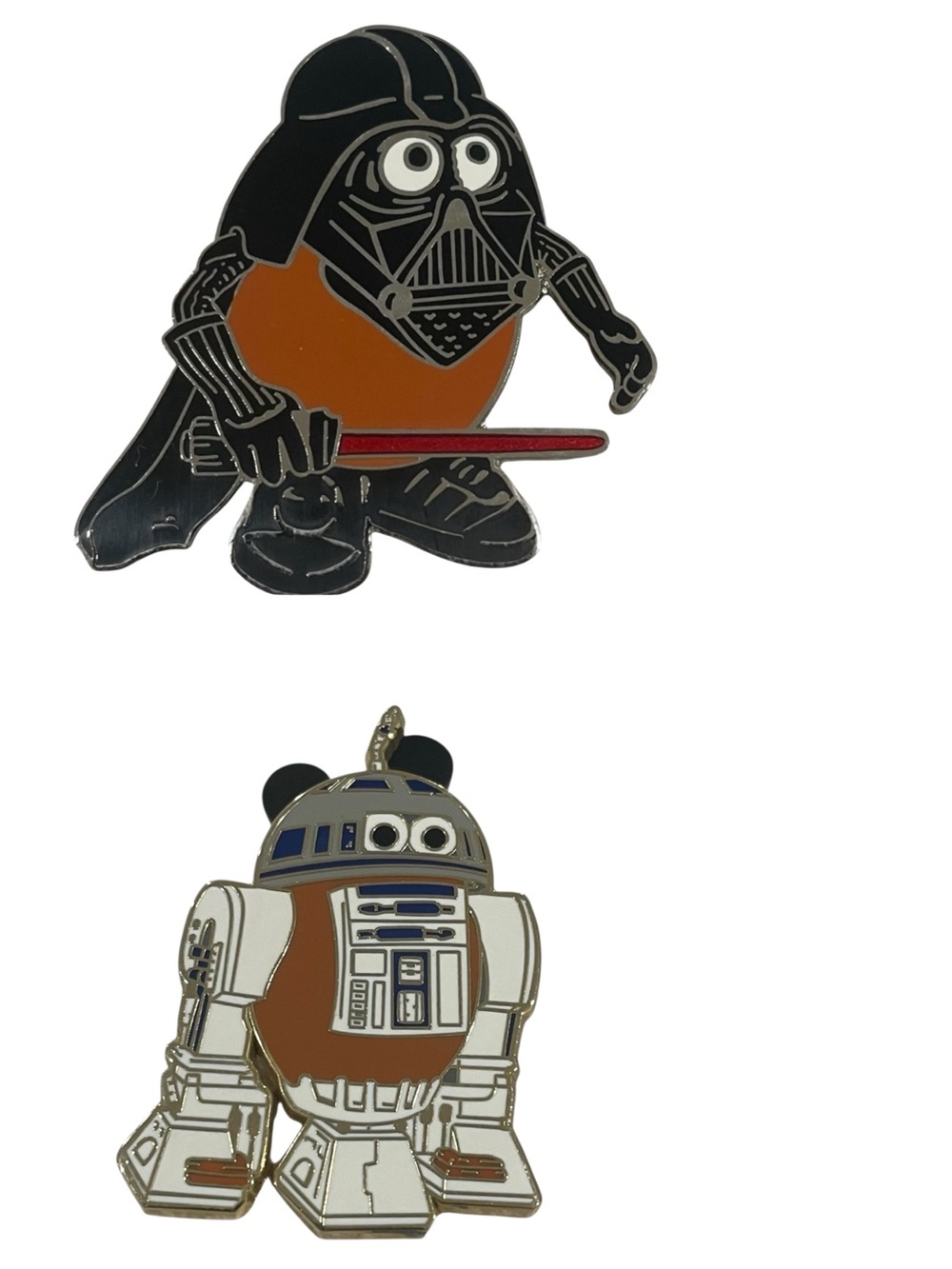Disney Pins Set of 2 Star Wars Mr Potato Head as Darth Vader and R2D2 EUC